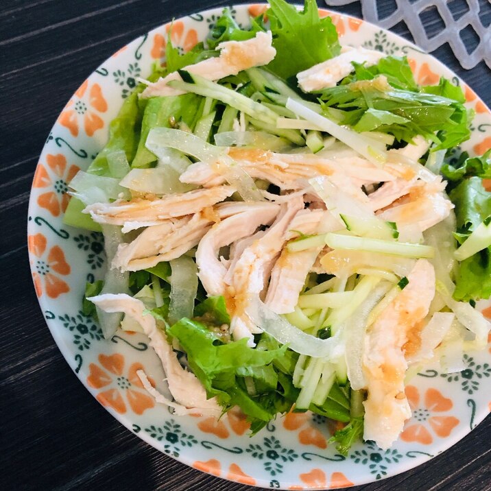 煮鶏のグリーンサラダ／自家製ドレッシング